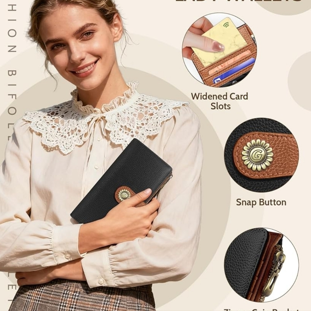 RFID Blocking Black Wallet with Brown Strap - Picture 6 of 6